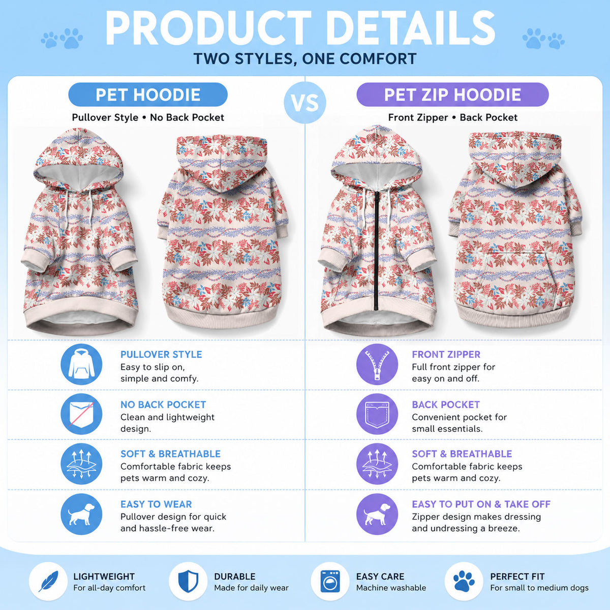 Monstera Tiare Plumeria Lei Pattern Pet Hoodie Red Version