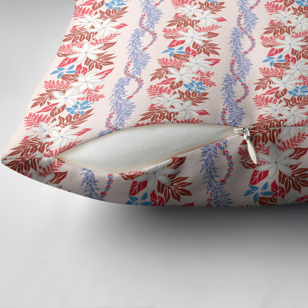 Monstera Tiare Plumeria Lei Pattern Pillow Cover Red Version LT01 - Polynesian Pride