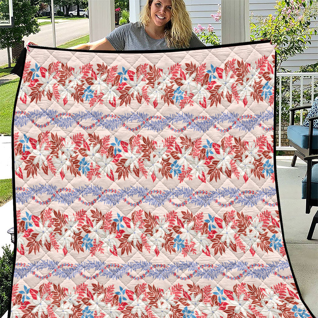 Monstera Tiare Plumeria Lei Pattern Quilt Red Version