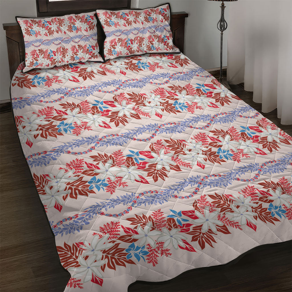 Monstera Tiare Plumeria Lei Pattern Quilt Bed Set Red Version LT01 Red - Polynesian Pride