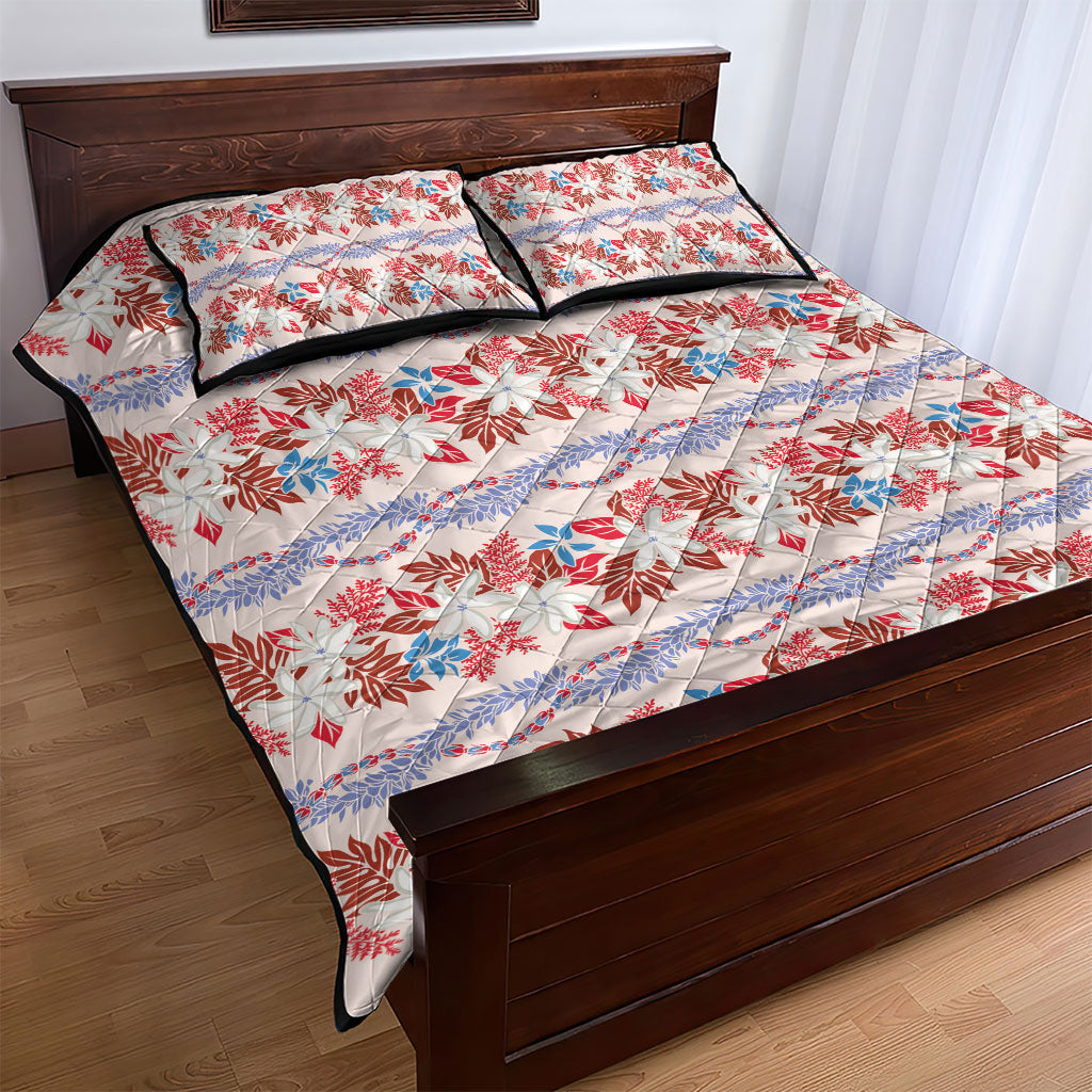 Monstera Tiare Plumeria Lei Pattern Quilt Bed Set Red Version LT01 - Polynesian Pride