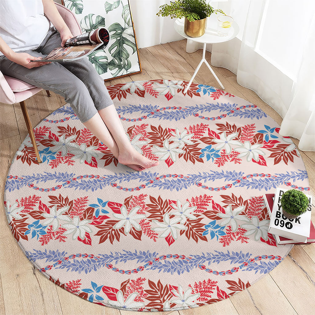 Monstera Tiare Plumeria Lei Pattern Round Carpet Red Version LT01 - Polynesian Pride