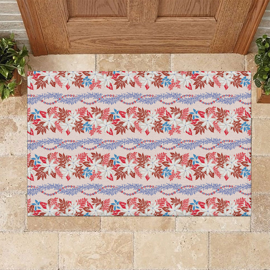 Monstera Tiare Plumeria Lei Pattern Rubber Doormat Red Version LT01 Red - Polynesian Pride