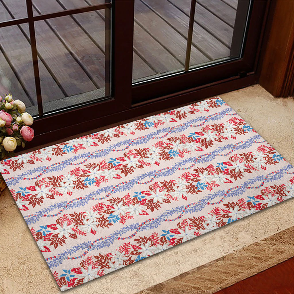 Monstera Tiare Plumeria Lei Pattern Rubber Doormat Red Version LT01 - Polynesian Pride