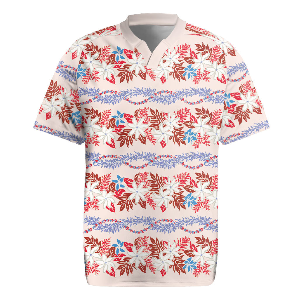 Monstera Tiare Plumeria Lei Pattern Rugby Jersey Red Version