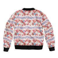 Monstera Tiare Plumeria Lei Pattern Sleeve Zip Bomber Jacket Red Version LT01 - Polynesian Pride