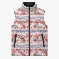Monstera Tiare Plumeria Lei Pattern Sleeveless Puffer Jacket Red Version LT01 Unisex Red - Polynesian Pride