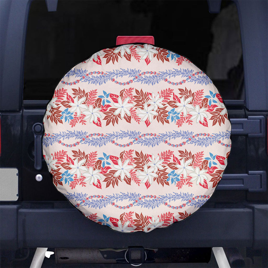 Monstera Tiare Plumeria Lei Pattern Spare Tire Cover Red Version LT01 No hole Red - Polynesian Pride