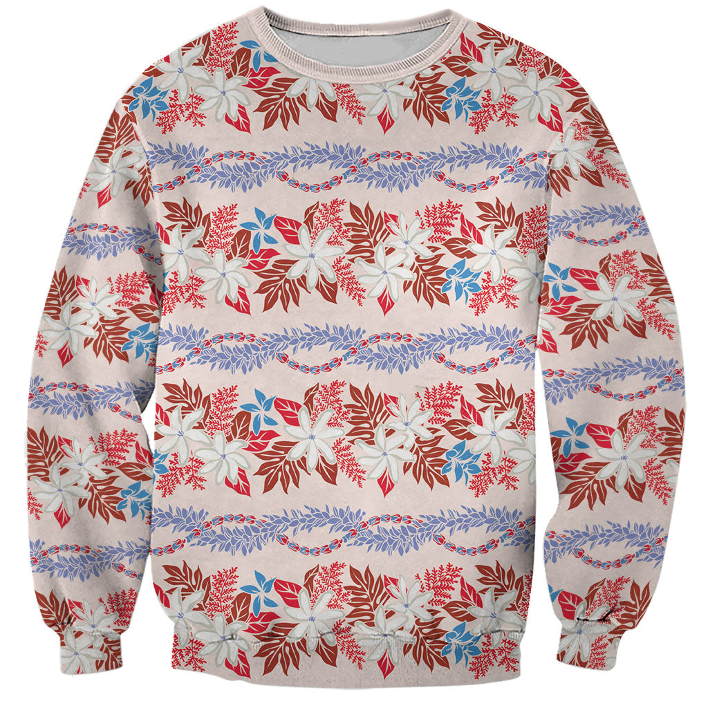 Monstera Tiare Plumeria Lei Pattern Sweatshirt Red Version