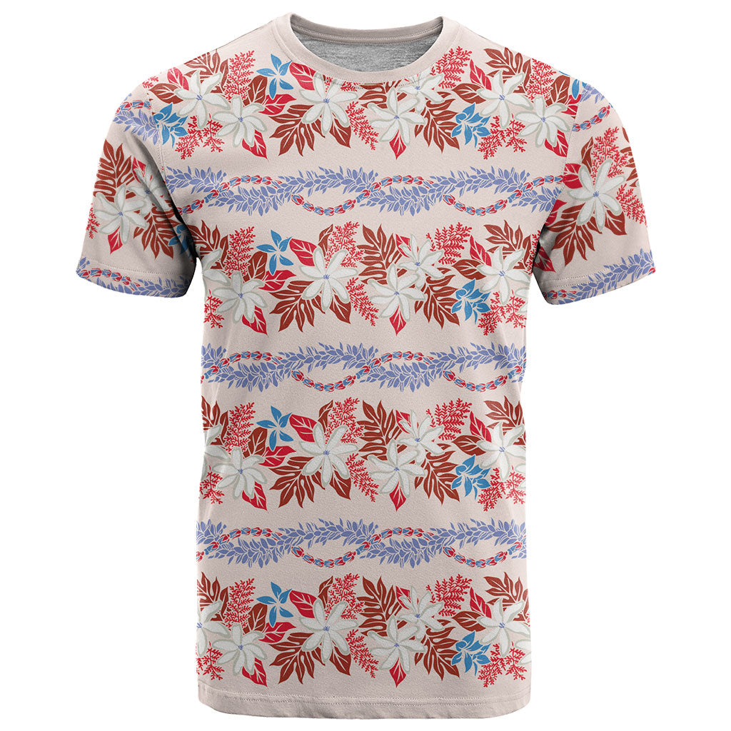 Monstera Tiare Plumeria Lei Pattern T Shirt Red Version LT01 Red - Polynesian Pride