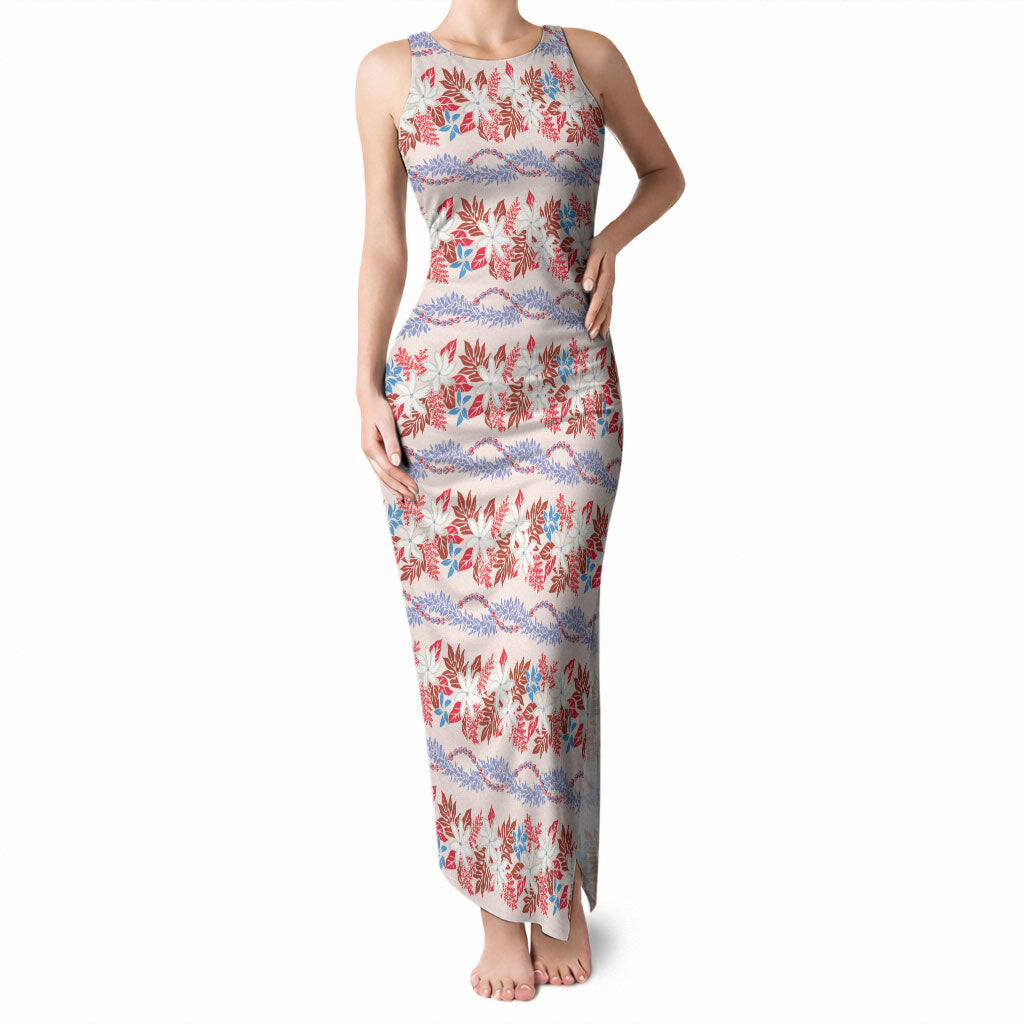Monstera Tiare Plumeria Lei Pattern Tank Maxi Dress Red Version LT01 Women Red - Polynesian Pride