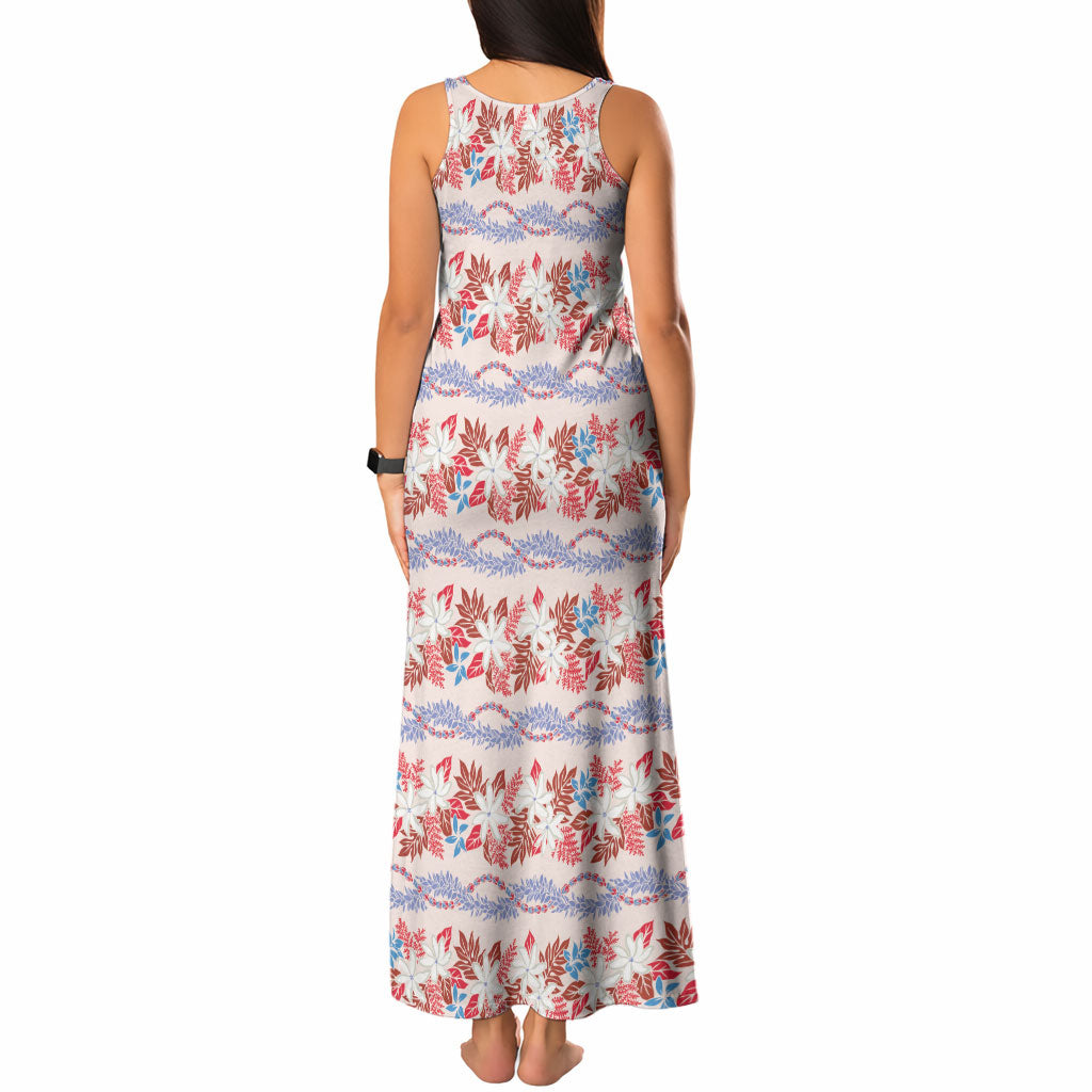 Monstera Tiare Plumeria Lei Pattern Tank Maxi Dress Red Version LT01 - Polynesian Pride