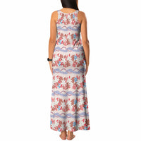 Monstera Tiare Plumeria Lei Pattern Tank Maxi Dress Red Version LT01 - Polynesian Pride