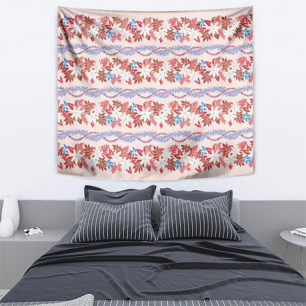 Monstera Tiare Plumeria Lei Pattern Tapestry Red Version LT01 - Polynesian Pride