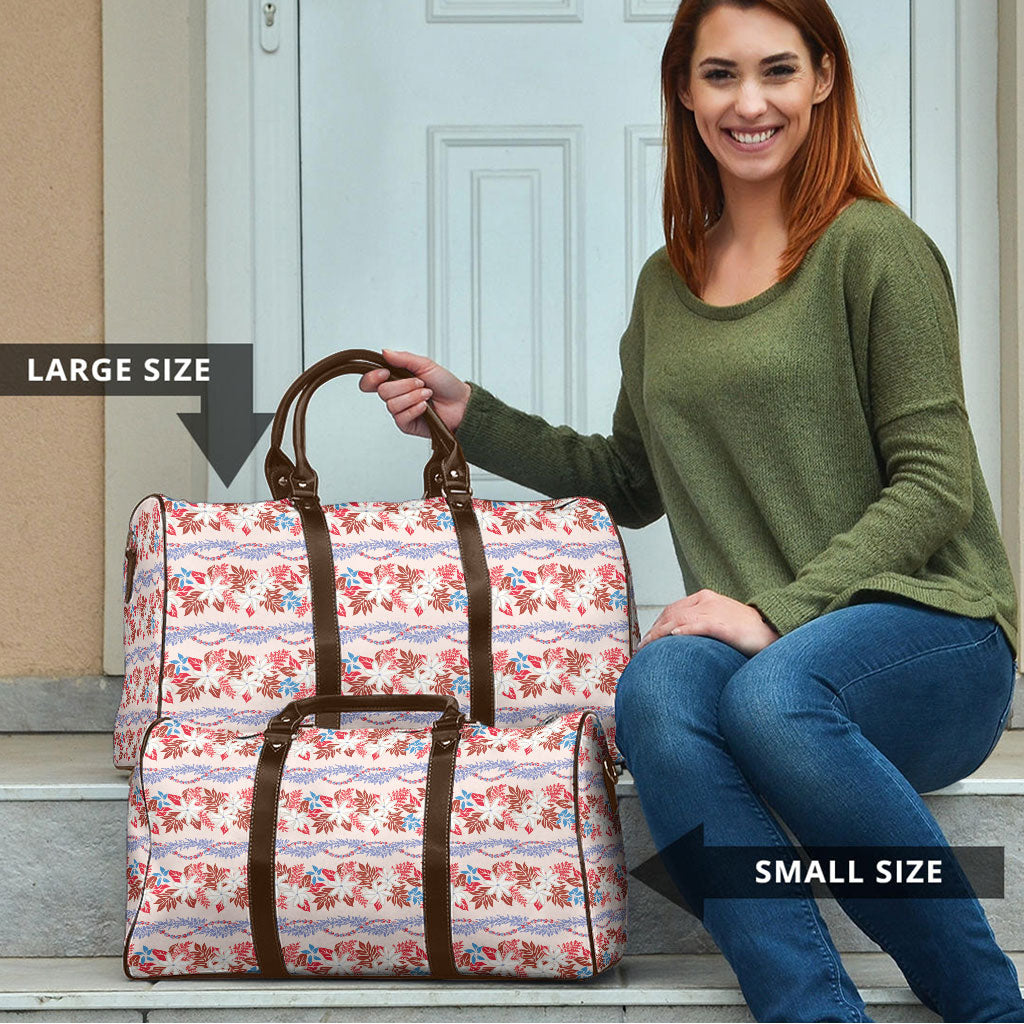Monstera Tiare Plumeria Lei Pattern Travel Bag Red Version