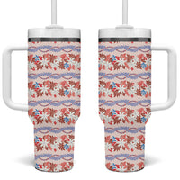 Monstera Tiare Plumeria Lei Pattern Tumbler With Handle Red Version LT01 One Size: 40 oz Red - Polynesian Pride