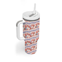 Monstera Tiare Plumeria Lei Pattern Tumbler With Handle Red Version LT01 - Polynesian Pride