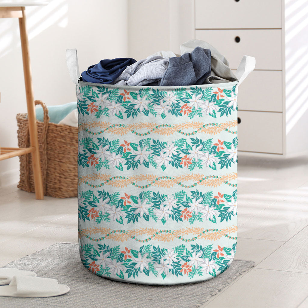 Monstera Tiare Plumeria Lei Pattern Laundry Basket Teal Version