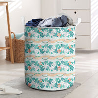Monstera Tiare Plumeria Lei Pattern Laundry Basket Teal Version