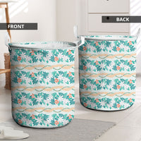 Monstera Tiare Plumeria Lei Pattern Laundry Basket Teal Version