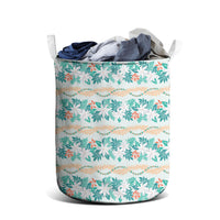 Monstera Tiare Plumeria Lei Pattern Laundry Basket Teal Version