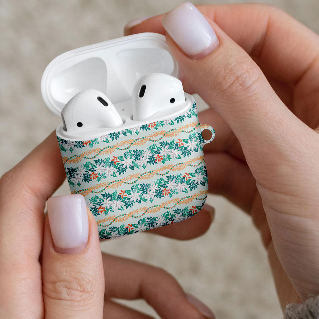 Monstera Tiare Plumeria Lei Pattern AirPods Case Teal Version LT01 - Polynesian Pride