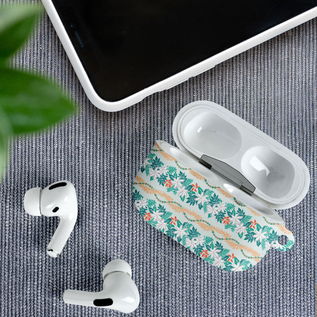 Monstera Tiare Plumeria Lei Pattern AirPods Case Teal Version LT01 - Polynesian Pride