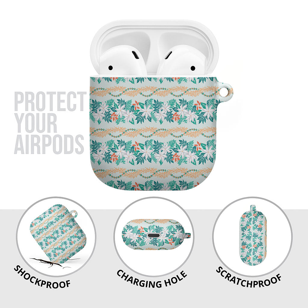 Monstera Tiare Plumeria Lei Pattern AirPods Case Teal Version LT01 - Polynesian Pride