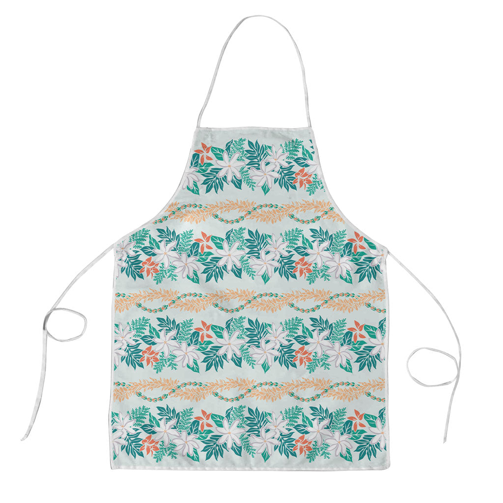 Monstera Tiare Plumeria Lei Pattern Apron Teal Version LT01 Teal - Polynesian Pride