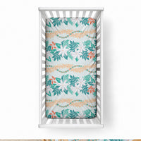 Monstera Tiare Plumeria Lei Pattern Baby Bed Cover Teal Version LT01 28 × 52 in Teal - Polynesian Pride