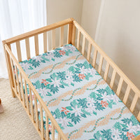 Monstera Tiare Plumeria Lei Pattern Baby Bed Cover Teal Version LT01 - Polynesian Pride