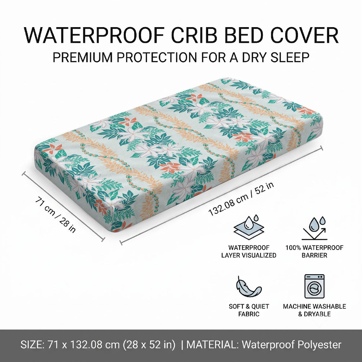 Monstera Tiare Plumeria Lei Pattern Baby Bed Cover Teal Version LT01 - Polynesian Pride