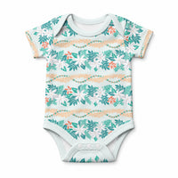 Monstera Tiare Plumeria Lei Pattern Baby Onesie Teal Version LT01 Teal - Polynesian Pride