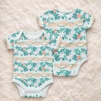 Monstera Tiare Plumeria Lei Pattern Baby Onesie Teal Version LT01 - Polynesian Pride