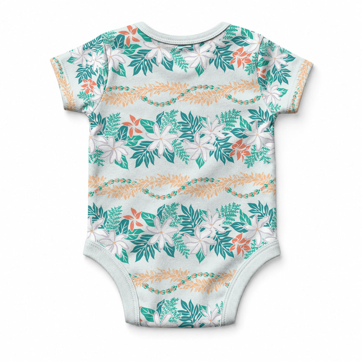 Monstera Tiare Plumeria Lei Pattern Baby Onesie Teal Version LT01 - Polynesian Pride