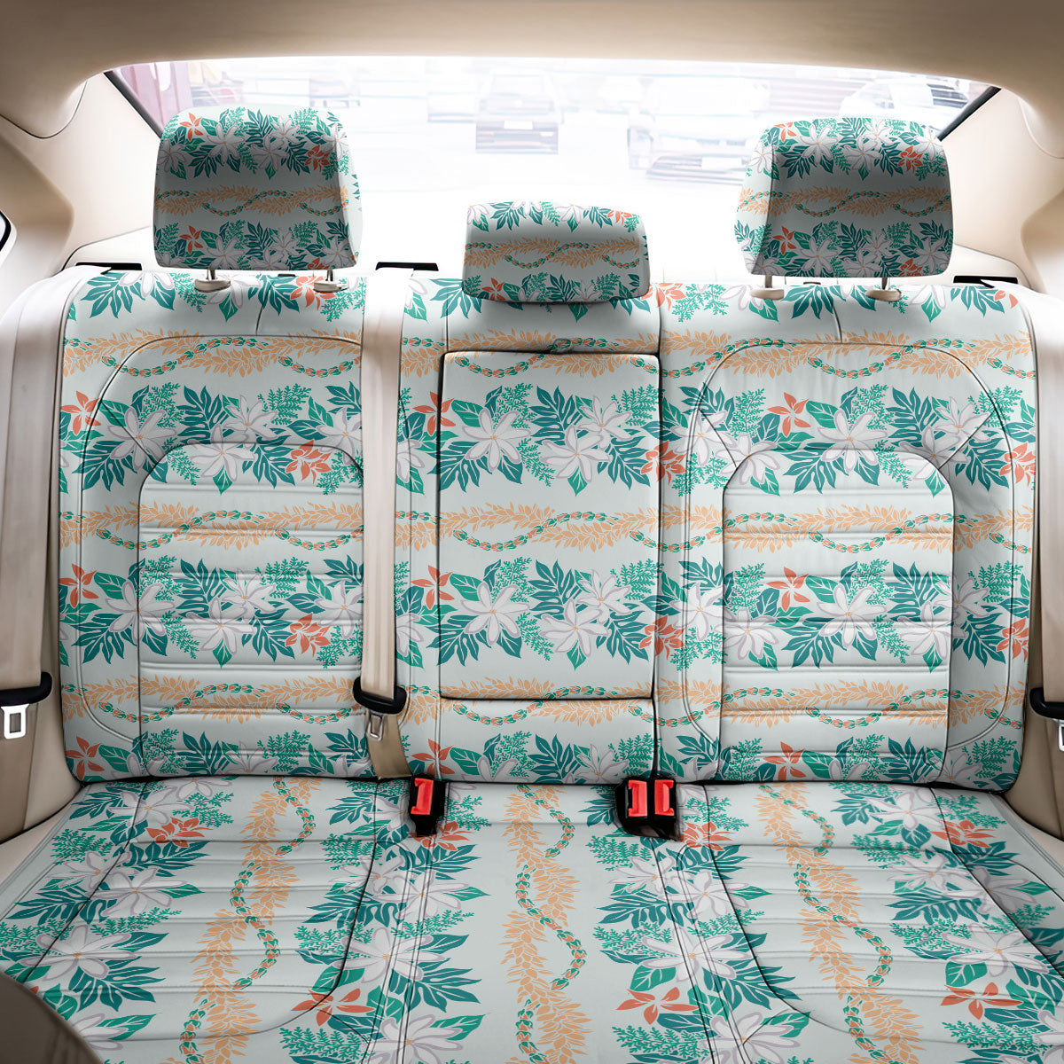 Monstera Tiare Plumeria Lei Pattern Back Car Seat Cover Teal Version LT01 - Polynesian Pride