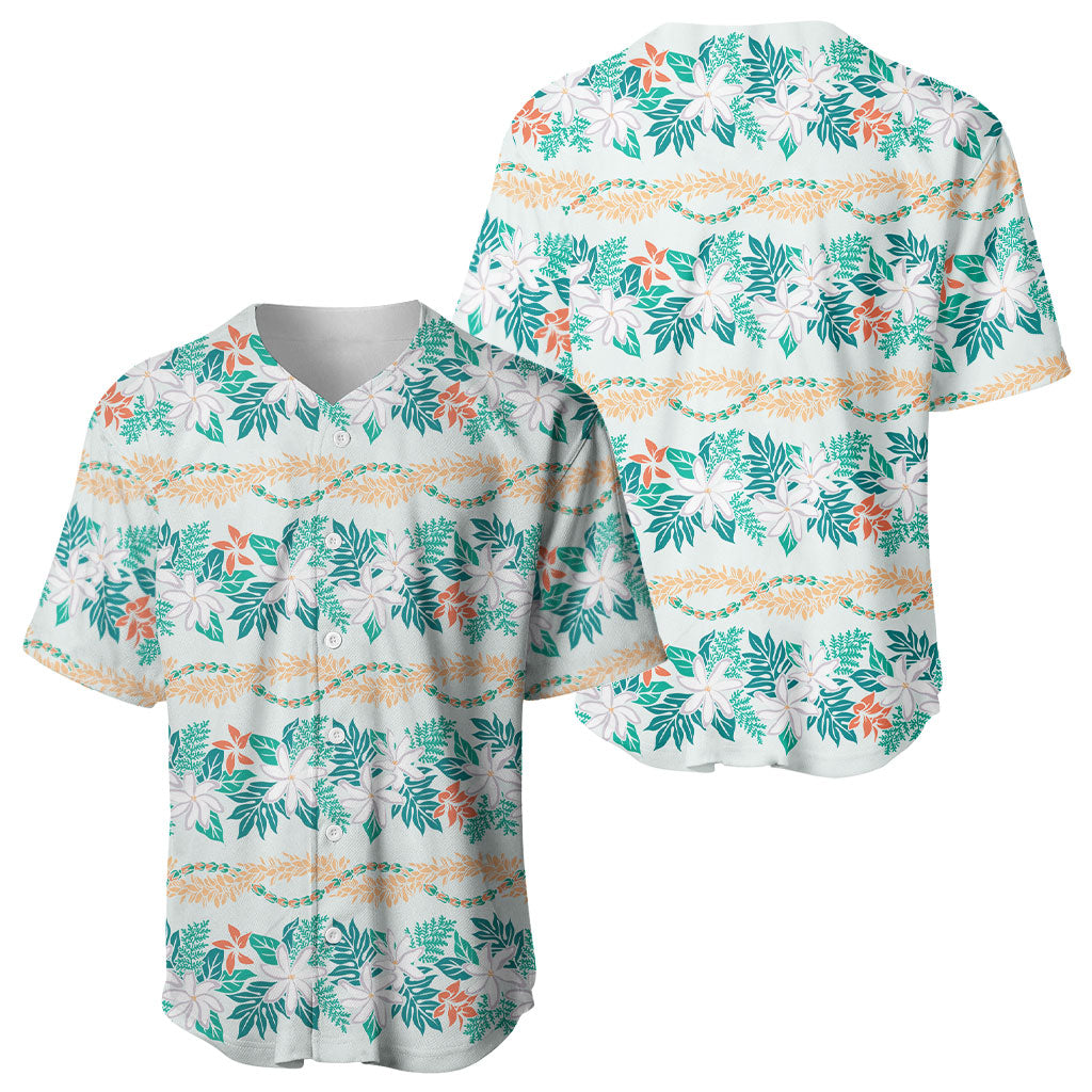 Monstera Tiare Plumeria Lei Pattern Baseball Jersey Teal Version LT01 - Polynesian Pride