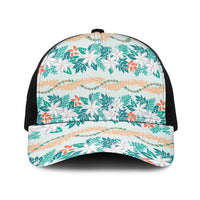 Monstera Tiare Plumeria Lei Pattern Baseball Net Cap Teal Version