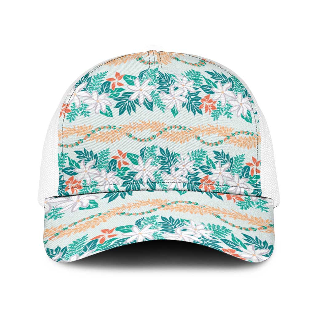Monstera Tiare Plumeria Lei Pattern Baseball Net Cap Teal Version
