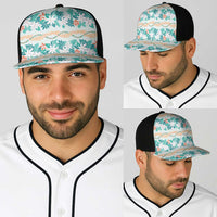 Monstera Tiare Plumeria Lei Pattern Baseball Net Cap Teal Version