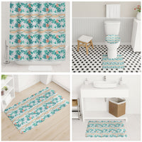 Monstera Tiare Plumeria Lei Pattern Bathroom Set Teal Version LT01 - Polynesian Pride