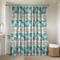 Monstera Tiare Plumeria Lei Pattern Bathroom Set Teal Version LT01 Shower Curtain Only Teal - Polynesian Pride