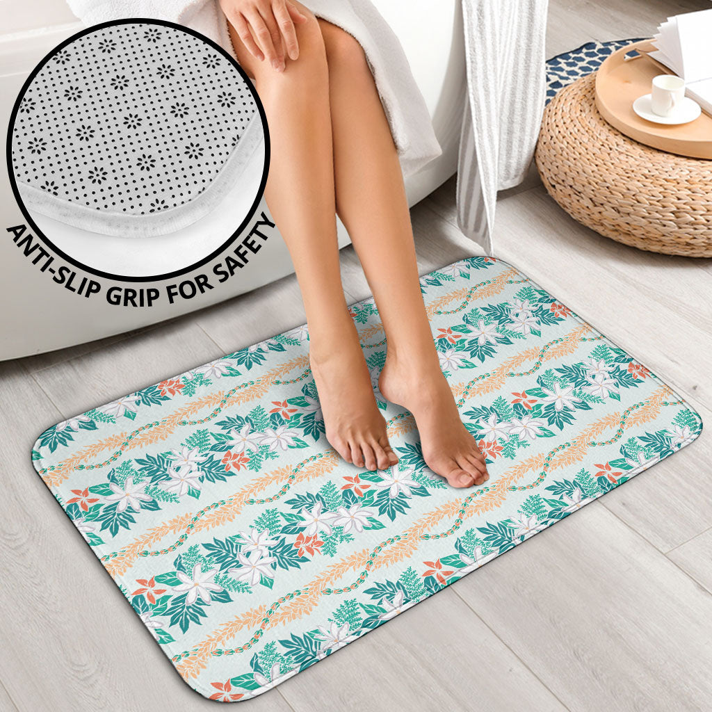 Monstera Tiare Plumeria Lei Pattern Bathroom Set Teal Version LT01 - Polynesian Pride