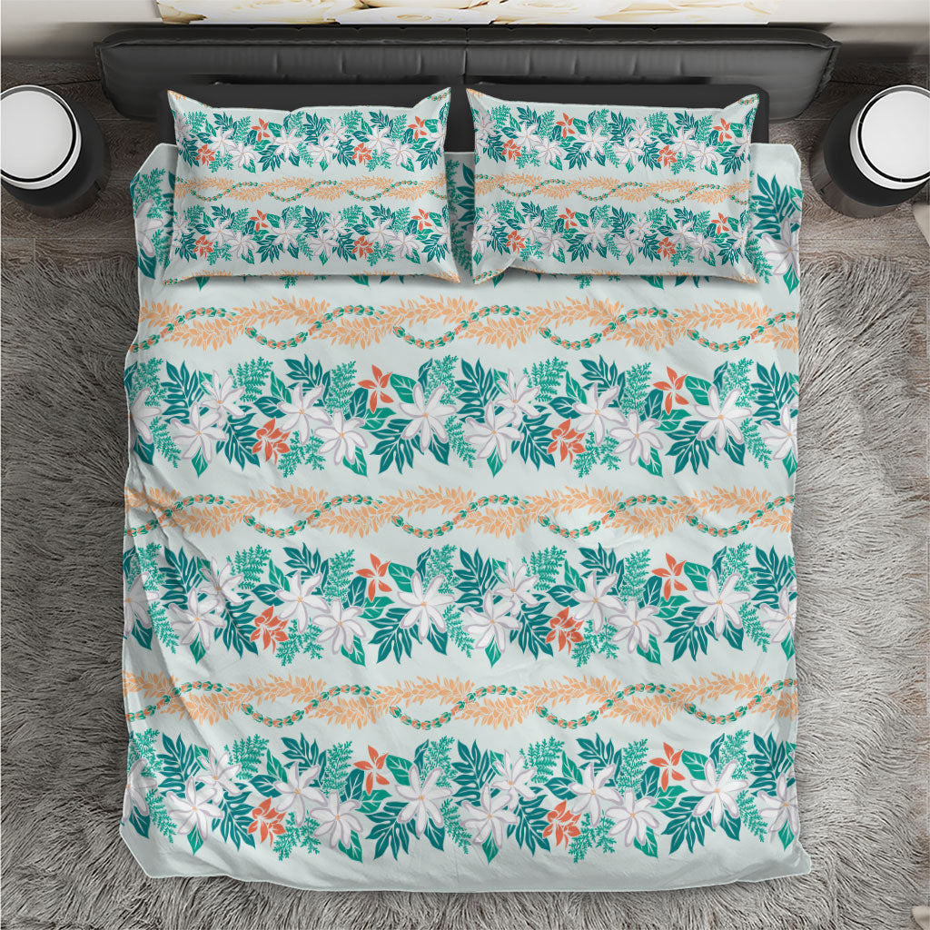 Monstera Tiare Plumeria Lei Pattern Bedding Set Teal Version LT01 Teal - Polynesian Pride
