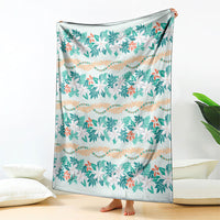 Monstera Tiare Plumeria Lei Pattern Blanket Teal Version LT01 - Polynesian Pride