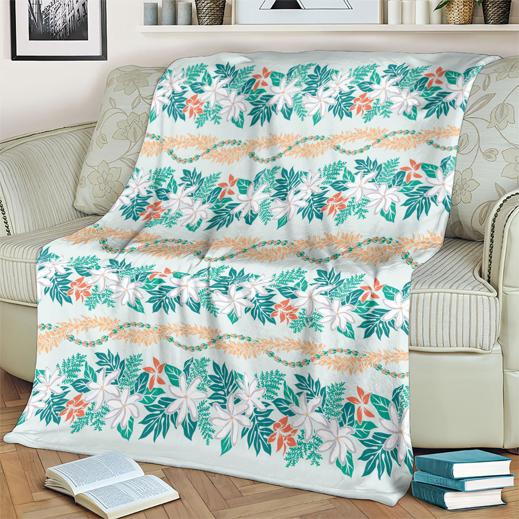 Monstera Tiare Plumeria Lei Pattern Blanket Teal Version LT01 - Polynesian Pride