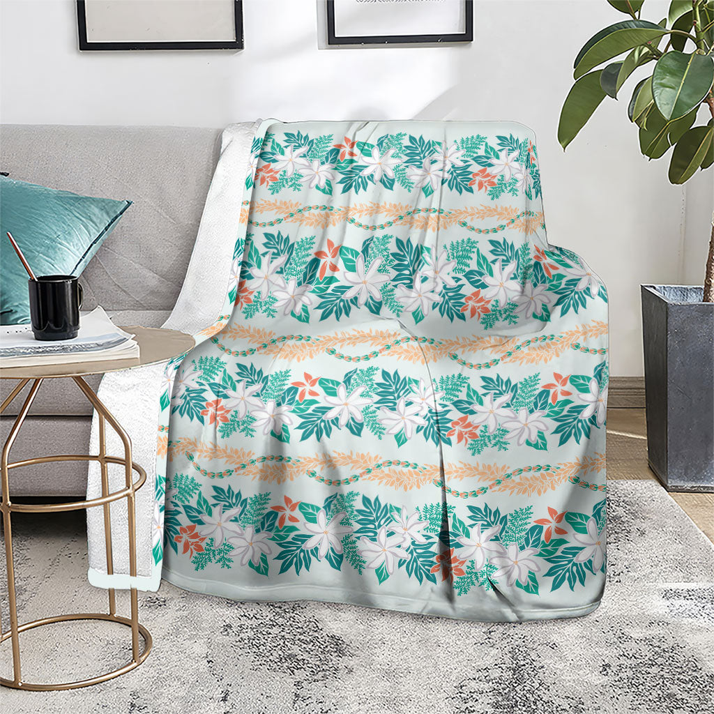 Monstera Tiare Plumeria Lei Pattern Blanket Teal Version LT01 - Polynesian Pride