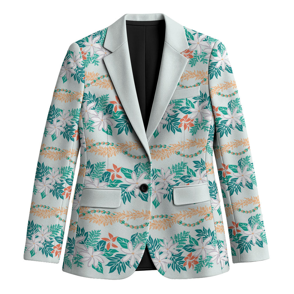 Monstera Tiare Plumeria Lei Pattern Blazer Teal Version LT01 Unisex Teal - Polynesian Pride