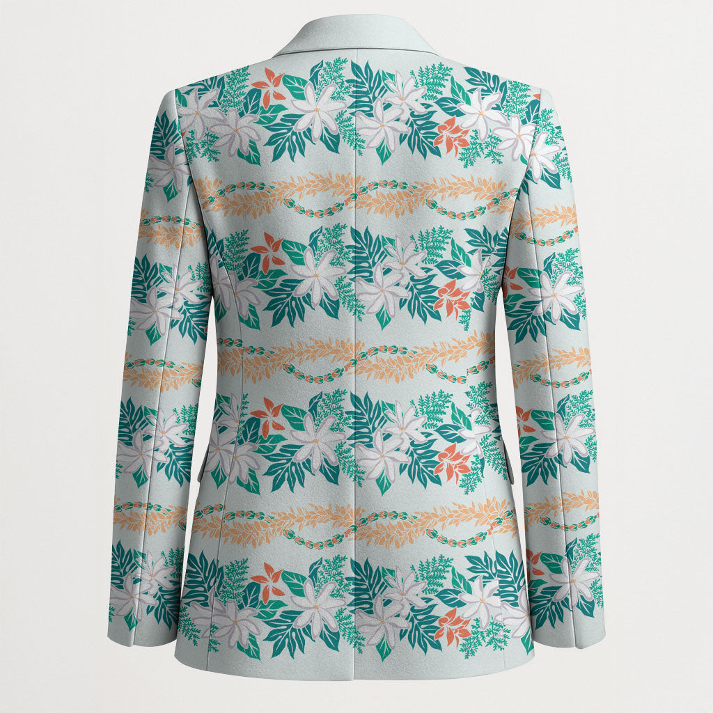 Monstera Tiare Plumeria Lei Pattern Blazer Teal Version LT01 - Polynesian Pride