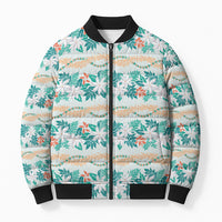 Monstera Tiare Plumeria Lei Pattern Bomber Puffer Jacket Teal Version LT01 Unisex Teal - Polynesian Pride